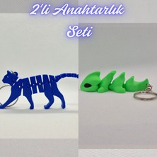 3D Atölye Maker  Mavi Esnek Kedi ve Yeşil Esnek Ejder Anahtarlık