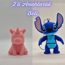 3D Atölye Maker  Açık Pembe Unicorn ve Mavi Esnek Stitch Anahtarlık
