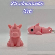 3D Atölye Maker  Açık Pembe Unicorn ve Açık Pembe Esnek Köpek Balığı Anahtarlık