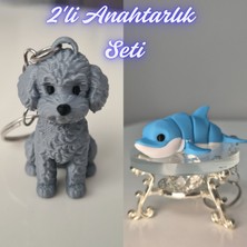 3D Atölye Maker  Gümüş Poddle Köpek ve Açık Mavi Esnek Renkli Yunus Anahtarlık