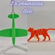 3D Atölye Maker  Yeşil Uçak ve Turuncu Esnek Kedi Anahtarlık