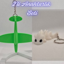 3D Atölye Maker  Yeşil Uçak ve Beyaz Esnek Ejder Anahtarlık