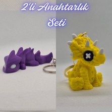 3D Atölye Maker  Mor Esnek Ejder ve Sarı Örgü Desen Triceratops Anahtarlık