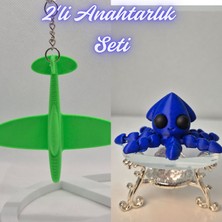 3D Atölye Maker  Yeşil Uçak ve Mavi Kalamar Anahtarlık