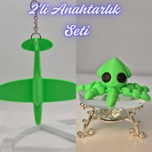3D Atölye Maker  Yeşil Uçak ve Açık Yeşil Kalamar Anahtarlık