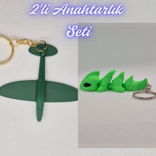 3D Atölye Maker  Koyu Yeşil Uçak ve Yeşil Esnek Ejder Anahtarlık