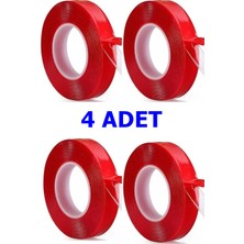 TAN EXPRESS Çift Taraflı Bant Vhb Akrilik Silikon Şefaf Kırmızı Montaj Bandı 18 Mmx2 Metre 4 Adet