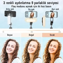 SDT Group LED Işıklı Selfie Çubuğu & – 111 cm Uzatılabilir, 360° Döner Telefon Tutucu, Çıkarılabilir Bluetooth Kumanda, 3 Renk Modu & 9 Parlaklık Seviyesi, ve ile Uyumlu