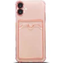 SDT Group & Aksesuar 16 Plus ile Uyumlu Şeffaf Yapıya Sahip Arka Ksımında Kartlık Bölmeli Kolay Kullanım Sağlayan Telefon Kılıfı (Pembe)