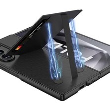 SDT Group Galaxy Z Fold 6 Kılıf Karbon Fiber Deri Kartlıklı Kıpta Dik Açılan Kartlıklı Kapak-Siyah