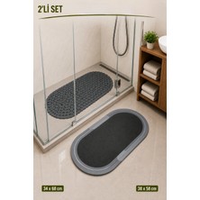MAİN SHOP 2'li Oval Banyo Matı Seti - 34X68 cm Küvet Içi Kaymaz Paspas & 38X58 cm Su Emici Paspas