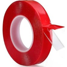 TAN EXPRESS Çift Taraflı Bant Vhb Akrilik Silikon Şefaf Kırmızı Montaj Bandı 18 Mmx2 Metre 1 Adet