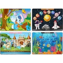 SDT Group Notpa Çocuklar Için Eğitici ve Öğretici Ahşap 24 Parça Renkli Puzzle 4'lü Set, Mdf Malzeme, 2 Yaş ve Üzeri, Deniz Hayvanları Uzay Kaşif Çocuklar Sevimli Hayvanlar Temalı, 4LÜPUZZLESET12