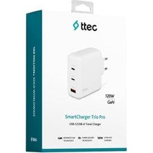 SDT Group Smartcharger Trio Gan 120W Pd Seyahat Hızlı Şarj Aleti 2 Usb-C+Usb-A Beyaz 2SCG04B