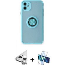 Marsilyan™- iPhone 11 Kılıf Yörünge Çizgi - Siyah 3D Antistatik Cam Ekran Koruyucu + Raze Metal Kamera Lens - Gs
