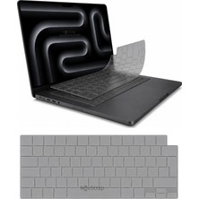 Novstrap Apple MacBook Pro 14 Inç M3 A3401 A3185 A3112 ile Uyumlu Türkçe Q Gri Füme Silikon Klavye Koruyucu Kılıf