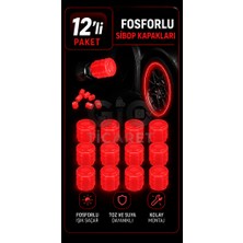 Gio Ticaret Kırmızı Fosforlu Sibop Kapağı 12'li Paket - Gece Parlayan Neon Kırmızı- Araç, Motosiklet, Bisiklet Uyumlu
