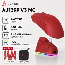 Ajazz AJ139P V3 Mc Kablosuz Oyuncu MOUSE-800 Mah Batarya Rgb Şarj Istasyonu Çanta ve Tape