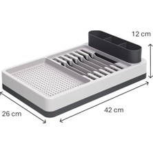SDT Group Bulaşıklık Tezgah Üstü Tabaklık & Bardaklık – Kaşıklık Bölmeli Mutfak Kurutmalık, Büyük Boy Bulaşık Kurutma Rafı, Damlalıklı Organizer (42X26X12 Cm)