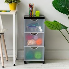 SDT Group Ohyama Saklama Kulesi, Saklama Kulesi, Çok Fonksiyonlu Plastik Saklama Kulesi, Tekerlekli ve Çekmeceli Kule, 3 x 15 L, Ergonomik Açıklık, Ev, Ofis - DDDC-303 - Siyah
