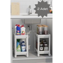 SDT Group Life 2 Adet 2 Katlı Tekerlekli Tezgah Altı Beyaz Banyo Mutfak Rafı MIT1120