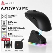 Ajazz AJ139P V3 Mc Kablosuz Oyuncu MOUSE-800 Mah Batarya Rgb Şarj Istasyonu Çanta ve Tape