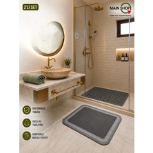 MAİN SHOP Kaydırmaz Banyo Duş Paspas Seti 2'li - Hızlı Su Tahliyeli Duş Matı ve Sihirli Su Emici Lavabo Önü Matı
