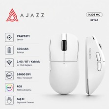 Ajazz NJ08 Mc Kablosuz 3 Modlu Rgb Oyuncu Mouse 24.000 Dpı Paw 3311 Sensör