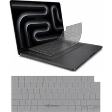 Novstrap Apple MacBook Pro 14 Inç M1/M2 A2442 A2779 A2992 A2918 ile Uyumlu Türkçe Q Gri Füme Silikon Klavye Koruyucu Kılıf