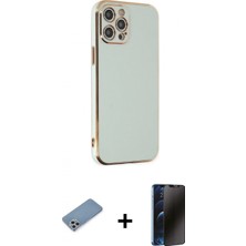 Pileli Store Pilelistore™ iPhone 12 Pro Max Kılıf Yankı Serisi - Siyah 3D Antistatik Hayalet Cam Ekran Koruyucu + Shine Kamera Lens Koruma Cam - Gs