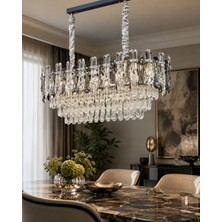 LED Yeni Model Oval Kristal Lüx Salon Avize Gold Krom Ithal Model
