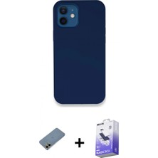 Marsilyan™- iPhone 12 Kılıf Zirve Modern Özel Seri - Siyah Bilvis 5in1 5d Magic Hayalet Cam Ekran Koruyucu + Gold Shine Kamera Lens Koruma Cam
