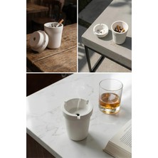 Elizovi Home Silindir Küllük | Modern Dekoratif Masaüstü Küllük, Beyaz ve Mermer Tasarım