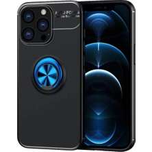 Durukar®  iPhone 13 Pro Max Kılıf Range Yüzüklü Silikon - Siyah-Mavi