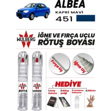 Wulberg Fiat Albea Kapri Mavi 451 Rötuş Boya 25 ml + Vernik Iğne & Fırça Uçlu Kalıcı Çizik Giderici