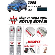 Wulberg Peugeot 3008 Metalik Mavi Esy Rötuş Boya 25 ml + Vernik Iğne & Fırça Uçlu Kalıcı Çizik Giderici