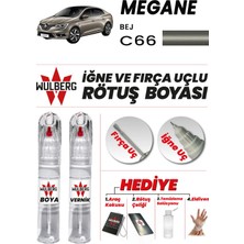 Wulberg Renault Megane Bej C66 Rötuş Boya 25 ml + Vernik Iğne & Fırça Uçlu Kalıcı Çizik Giderici
