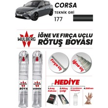 Wulberg Opel Corsa Teknik Gri 177 Rötuş Boya 25 ml + Vernik Iğne & Fırça Uçlu Kalıcı Çizik Giderici