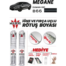 Wulberg Renault Megane Duman Gri B66 Rötuş Boya 25 ml + Vernik Iğne & Fırça Uçlu Kalıcı Çizik Giderici