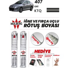 Wulberg Peugeot 407 Gri Ktq Rötuş Boya 25 ml + Vernik Iğne & Fırça Uçlu Kalıcı Çizik Giderici