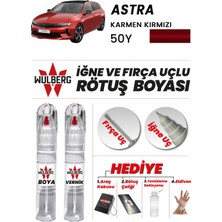 Wulberg Opel Astra Karmen Kırmızı 50Y Rötuş Boya 25 ml + Vernik Iğne & Fırça Uçlu Kalıcı Çizik Giderici