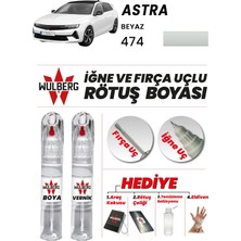 Wulberg Opel Astra Beyaz 474 Rötuş Boya 25 ml + Vernik Iğne & Fırça Uçlu Kalıcı Çizik Giderici