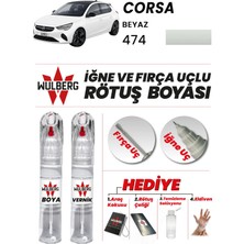 Wulberg Opel Corsa Beyaz 474 Rötuş Boya 25 ml + Vernik Iğne & Fırça Uçlu Kalıcı Çizik Giderici