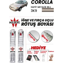 Wulberg Toyota Corolla Hafif Bej 3k9 Rötuş Boya 25 ml + Vernik Iğne & Fırça Uçlu Kalıcı Çizik Giderici