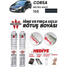 Wulberg Opel Corsa Metro Mavi 168 Rötuş Boya 25 ml + Vernik Iğne & Fırça Uçlu Kalıcı Çizik Giderici
