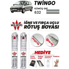 Wulberg Renault Twingo Gümüş Gri 632 Rötuş Boya 25 ml + Vernik Iğne & Fırça Uçlu Kalıcı Çizik Giderici