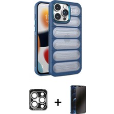 Marsilyan™- iPhone 15 Pro Max Kılıf Yadigar Doku Özel Seri - Siyah 3D Antistatik Hayalet Cam Ekran Koruyucu + Pvd Metal Kamera Lens - Gs