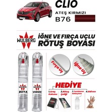Wulberg Renault Clio Ateş Kırmızı B76 Rötuş Boya 25 ml + Vernik Iğne & Fırça Uçlu Kalıcı Çizik Giderici