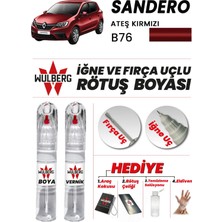 Wulberg Renault Sandero Ateş Kırmızı B76 Rötuş Boya 25 ml + Vernik Iğne & Fırça Uçlu Kalıcı Çizik Giderici