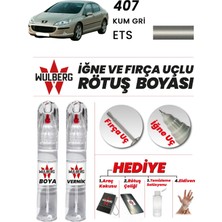Wulberg Peugeot 407 Kum Gri Ets Rötuş Boya 25 ml + Vernik Iğne & Fırça Uçlu Kalıcı Çizik Giderici